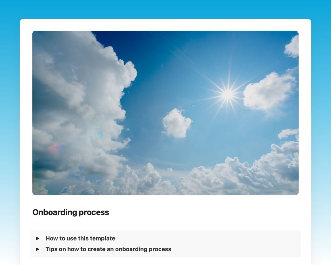 Onboarding process template in Craft showing instructions and tips.