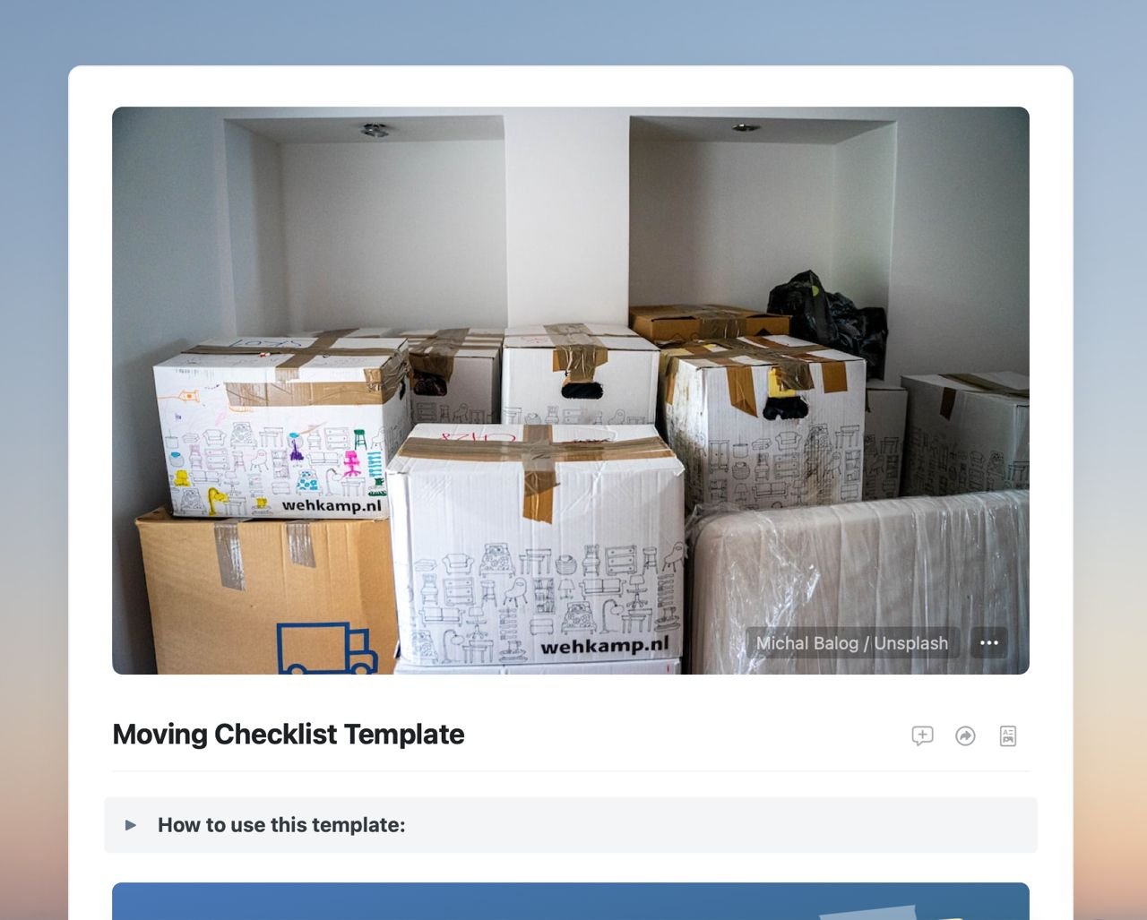 Moving checklist template in Craft