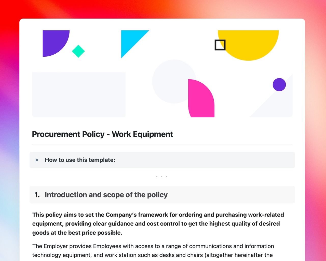 Procurement policy template in Craft