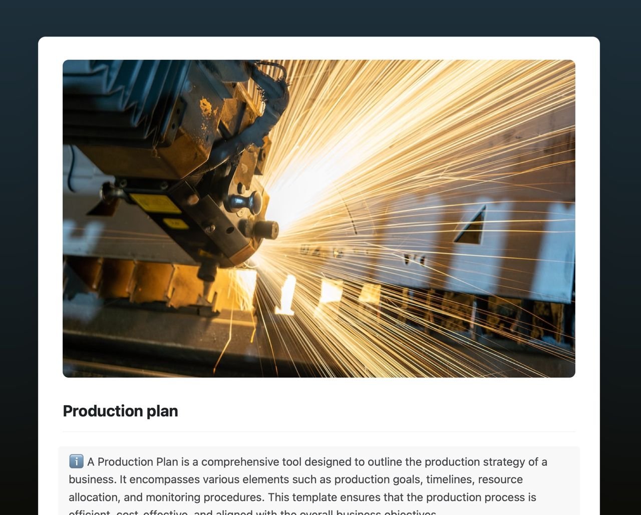 Production plan template in Craft showing instructions.