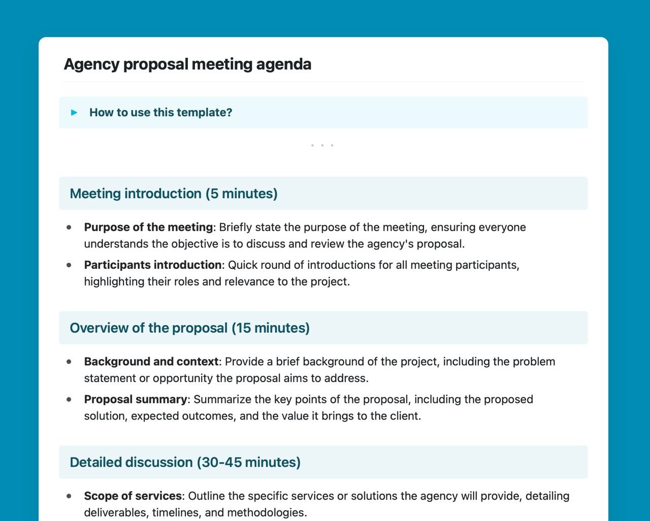 Craft Free Template: Agency proposal meeting agenda