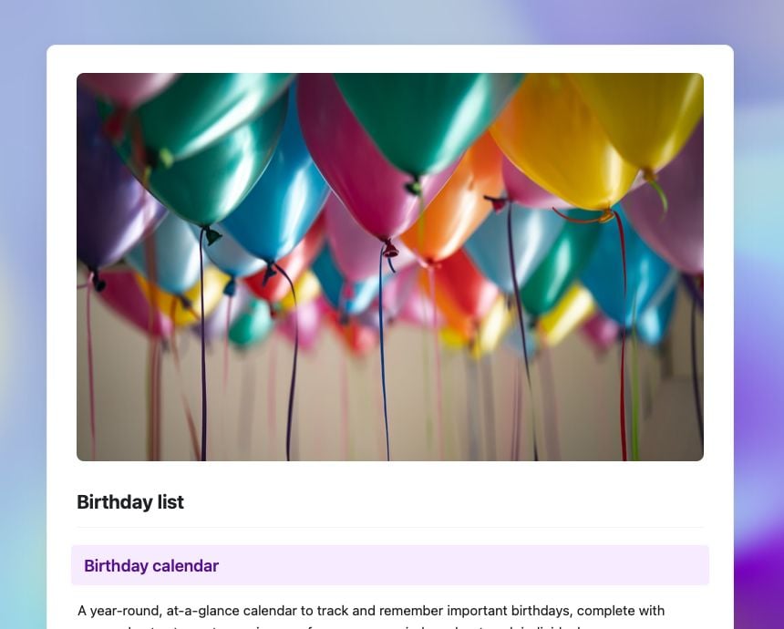 Craft Free Template: Birthday list