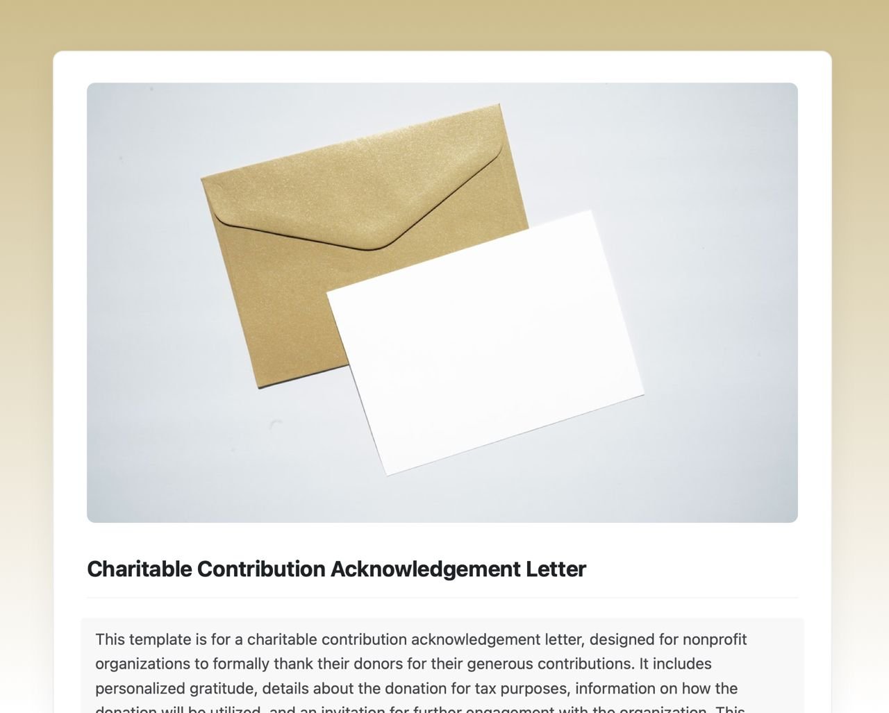 Craft Free Template: Charitable contribution acknowledgement letter