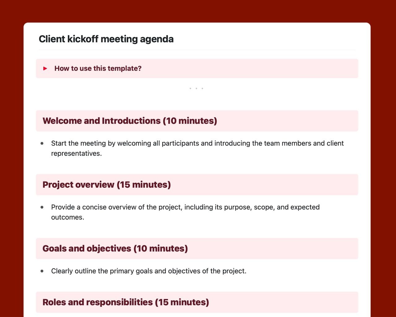 Craft Free Template: Client kickoff meeting agenda
