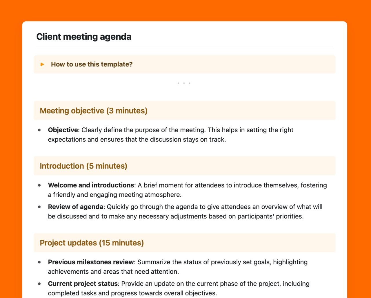 Craft Free Template: Client meeting agenda