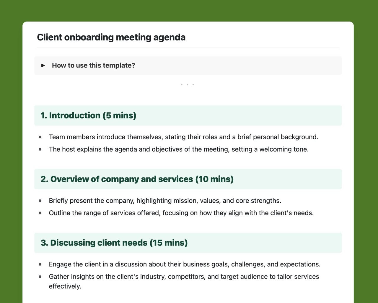 Craft Free Template: Client onboarding meeting agenda