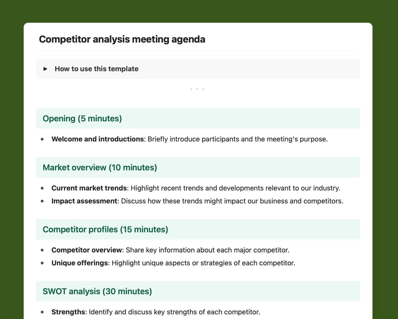 Craft Free Template: Competitor analysis meeting agenda
