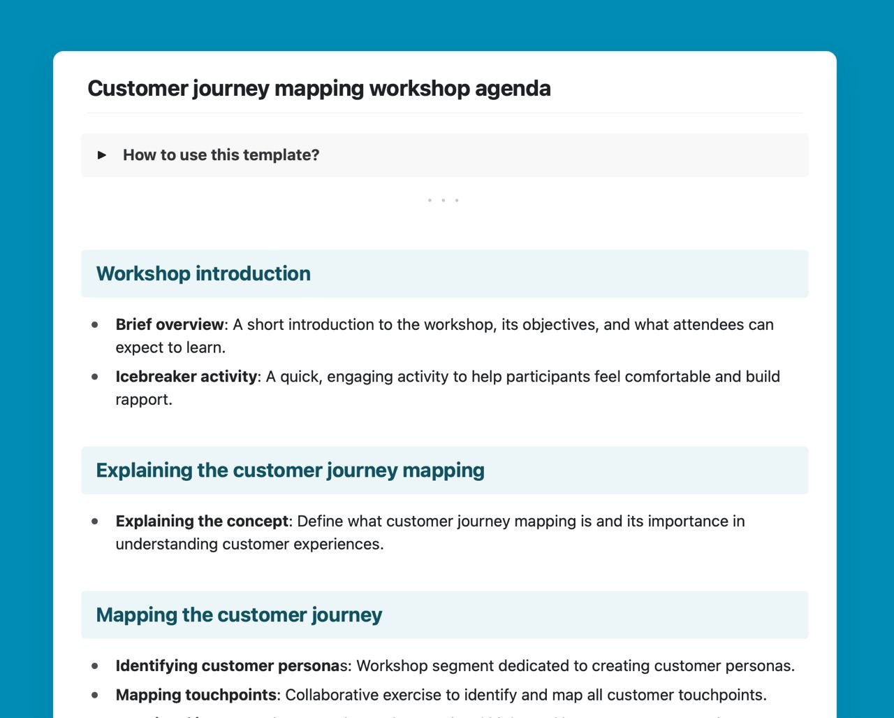 Craft Free Template: Customer journey mapping workshop agenda
