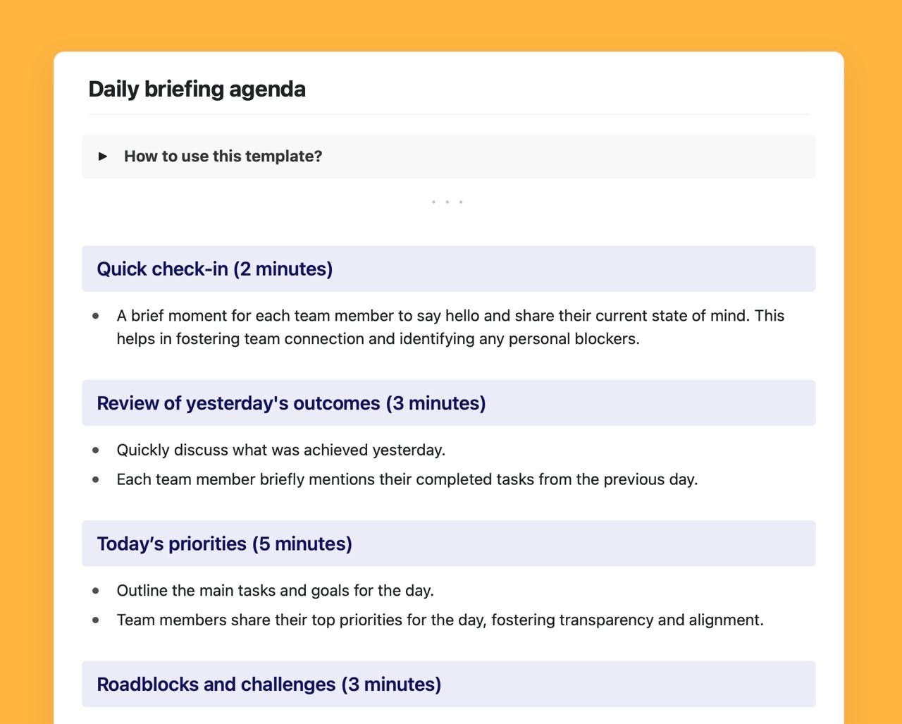 Craft Free Template: Daily briefing agenda