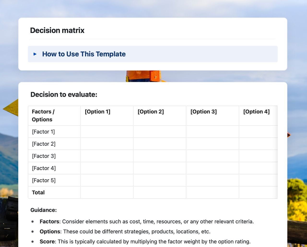 Craft Free Template: Decision matrix