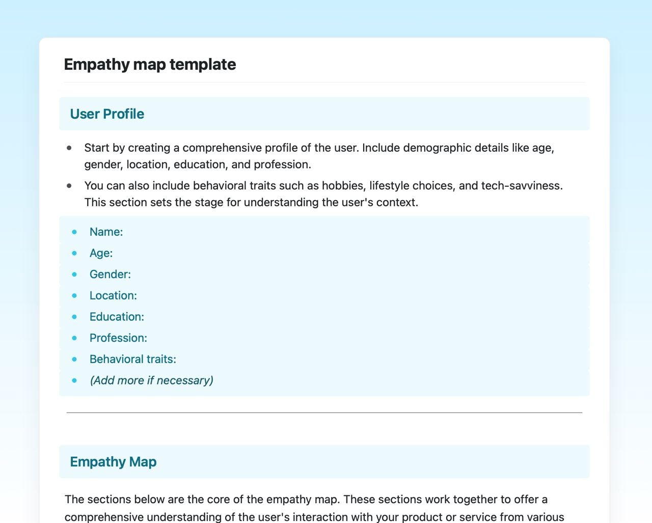 Craft Free Template: Empathy map
