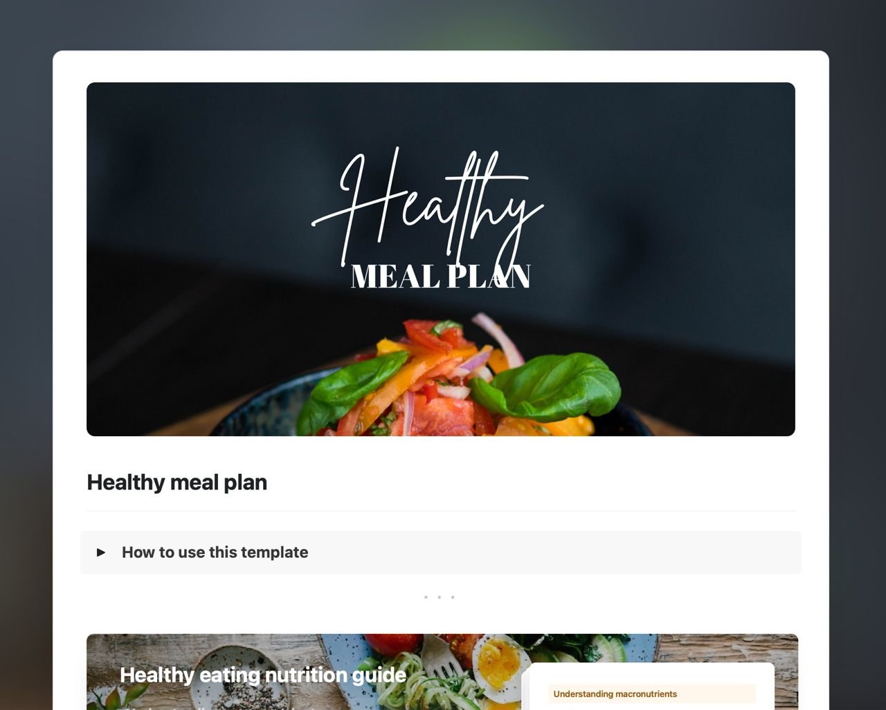 Craft Free Template: Healthy meal plan