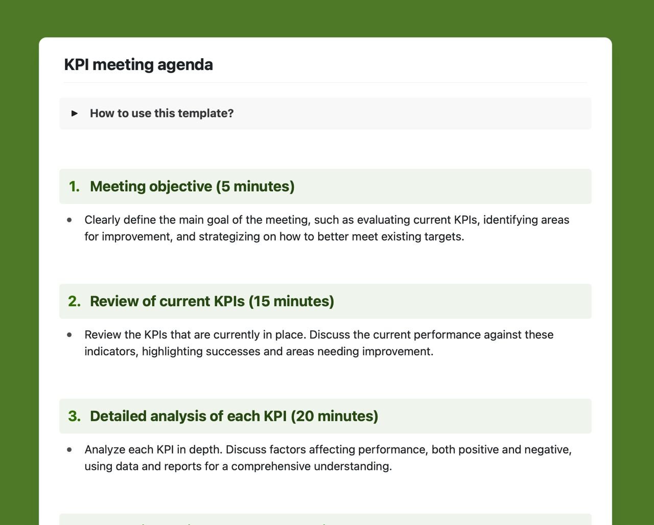 Craft Free Template: KPI meeting agenda