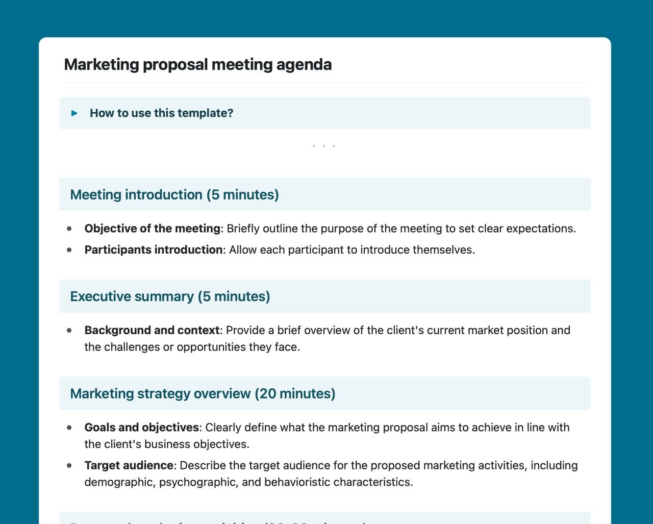 Craft Free Template: Marketing proposal meeting agenda