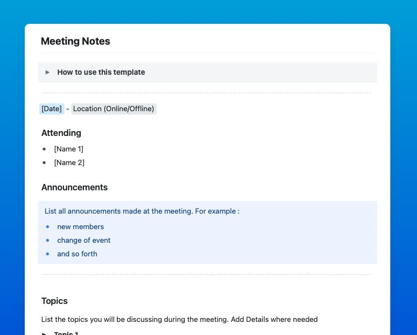 Craft Free Template: Simple meeting notes