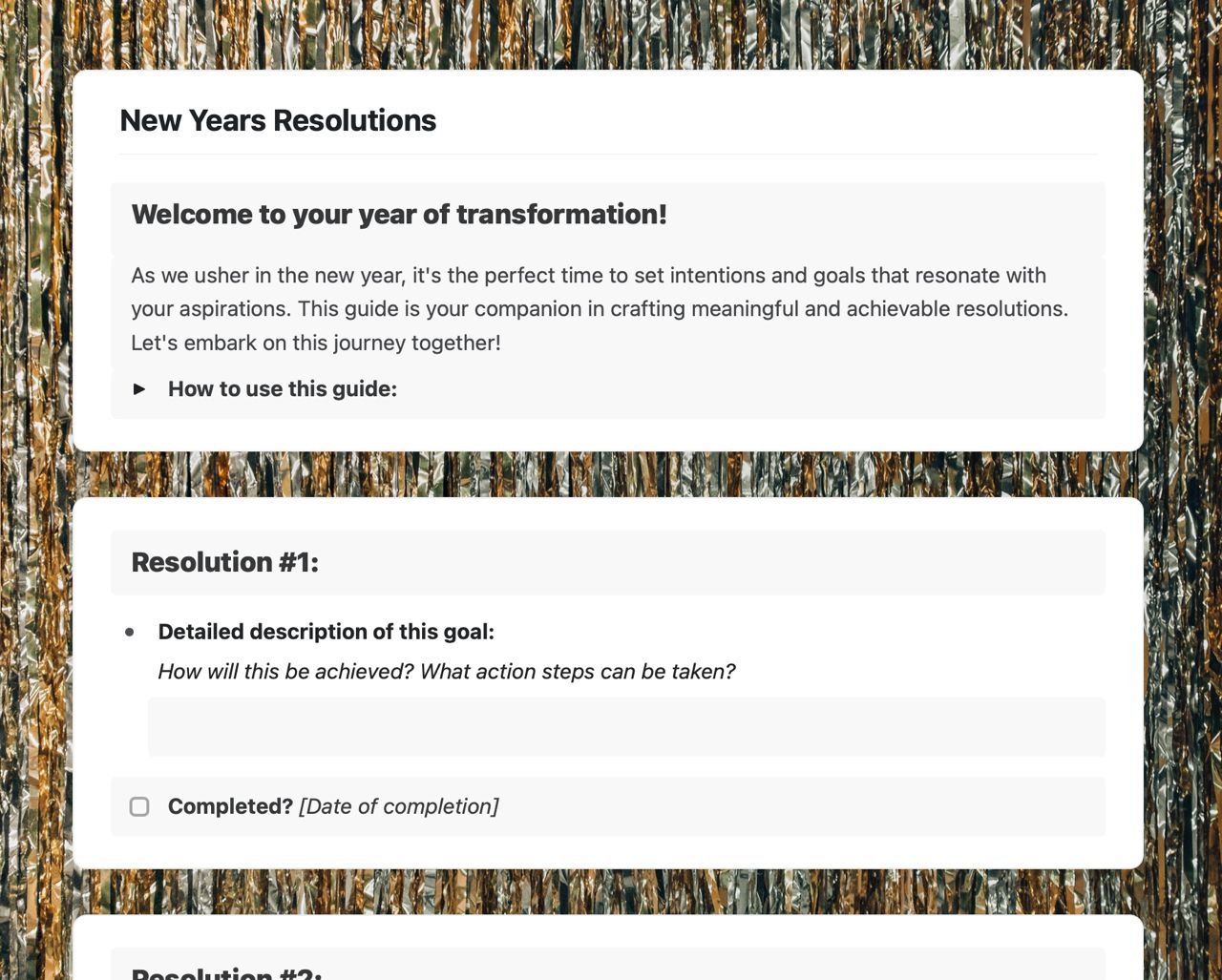 Craft Free Template: New Year's resolutions