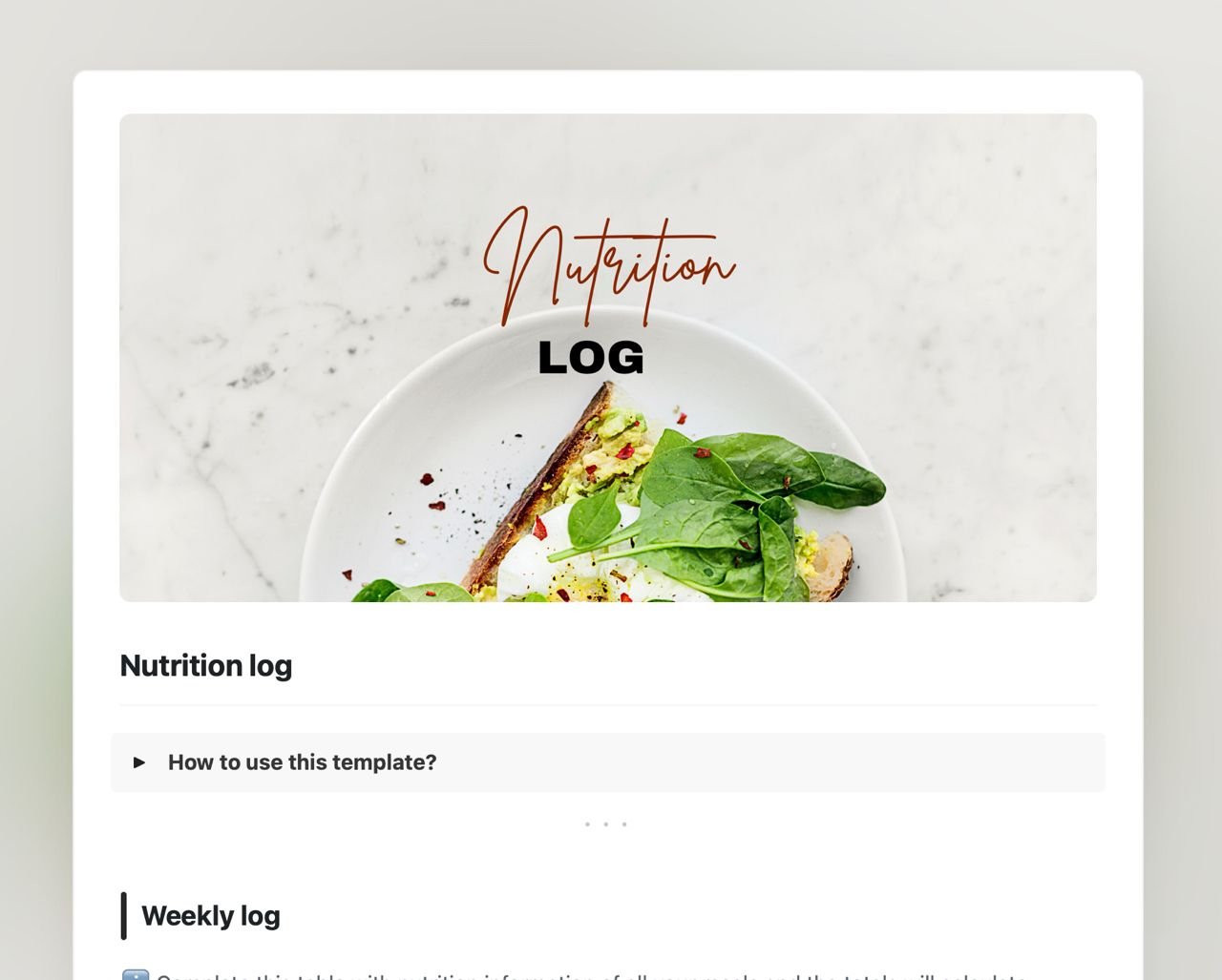Craft Free Template: Nutrition log