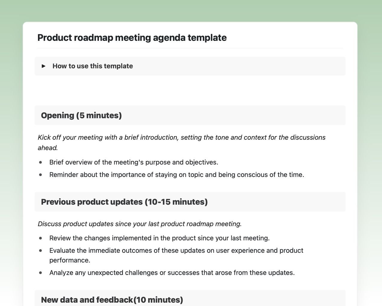 Craft Free Template: Product roadmap meeting agenda