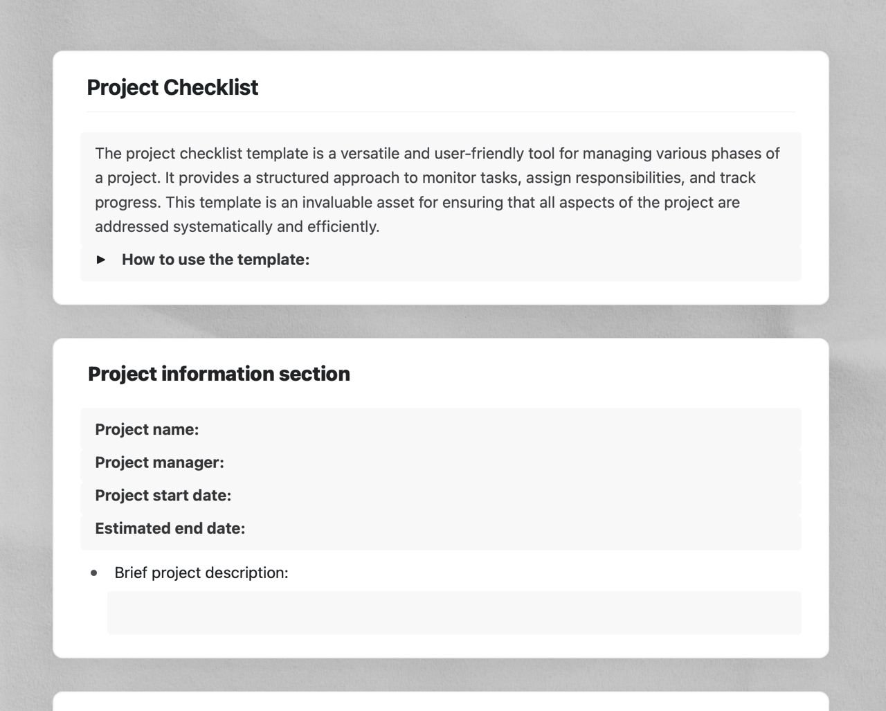 Craft Free Template: Project checklist
