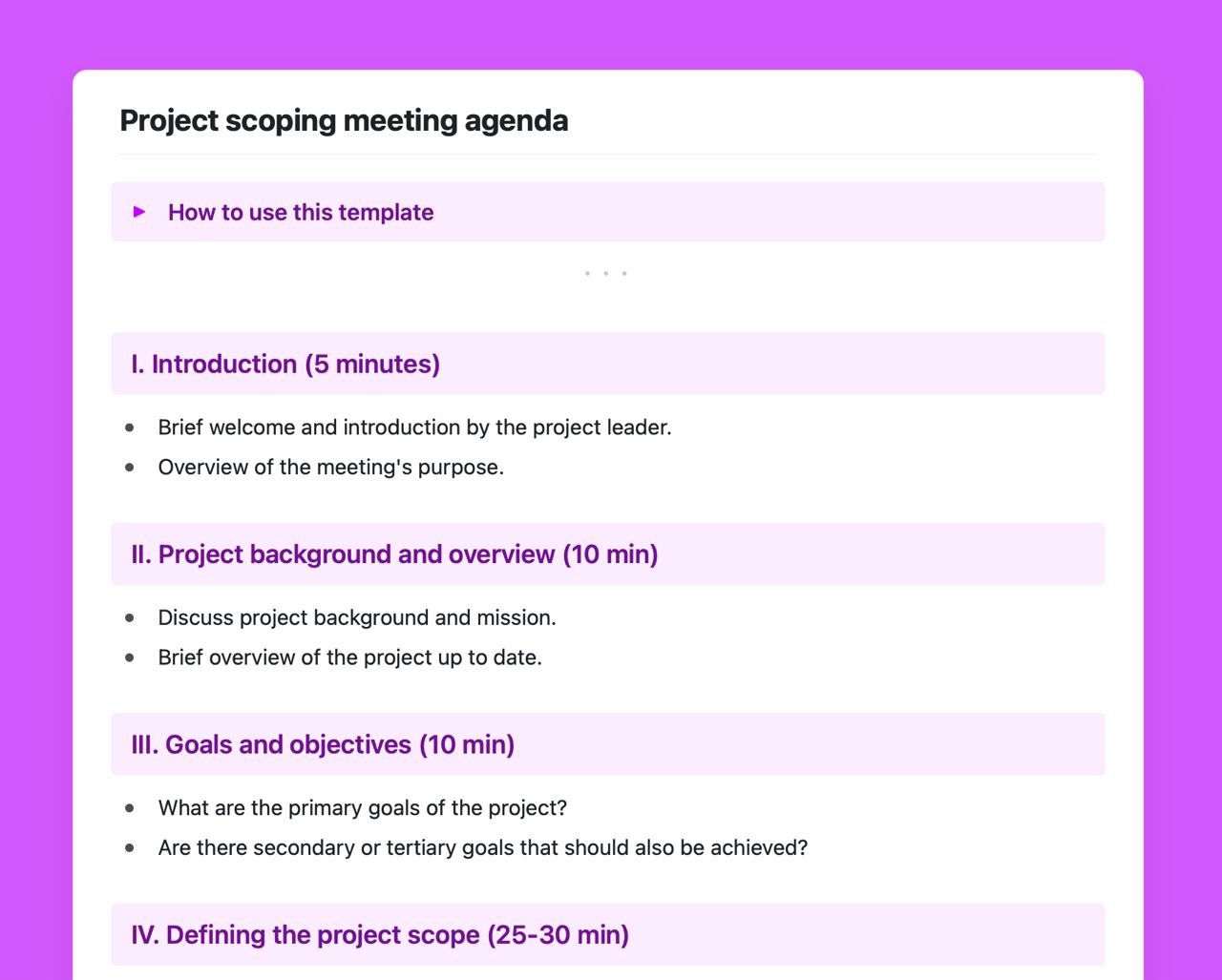 Craft Free Template: Project scoping meeting agenda