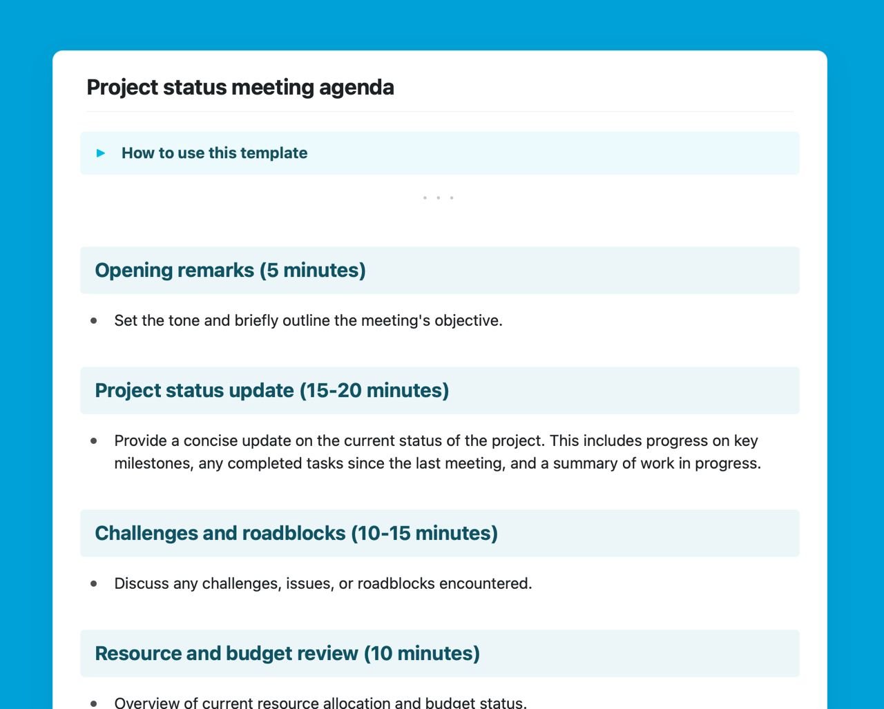 Craft Free Template: Project status meeting agenda