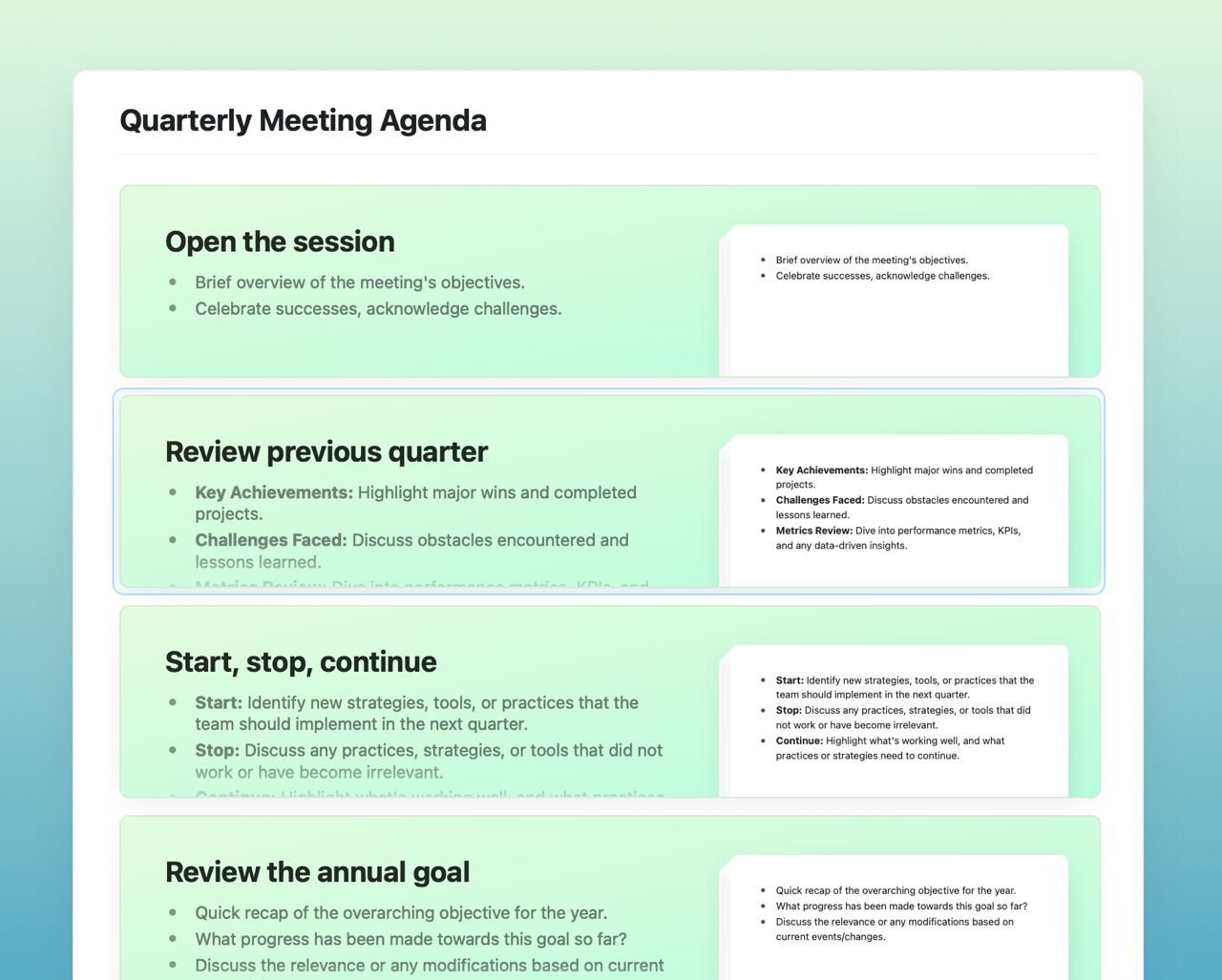 Craft Free Template: Quarterly meeting agenda
