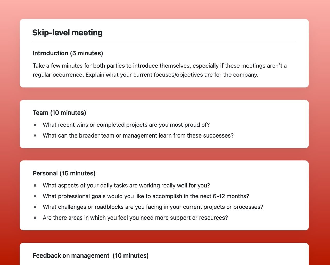 Craft Free Template: Skip-level meeting agenda