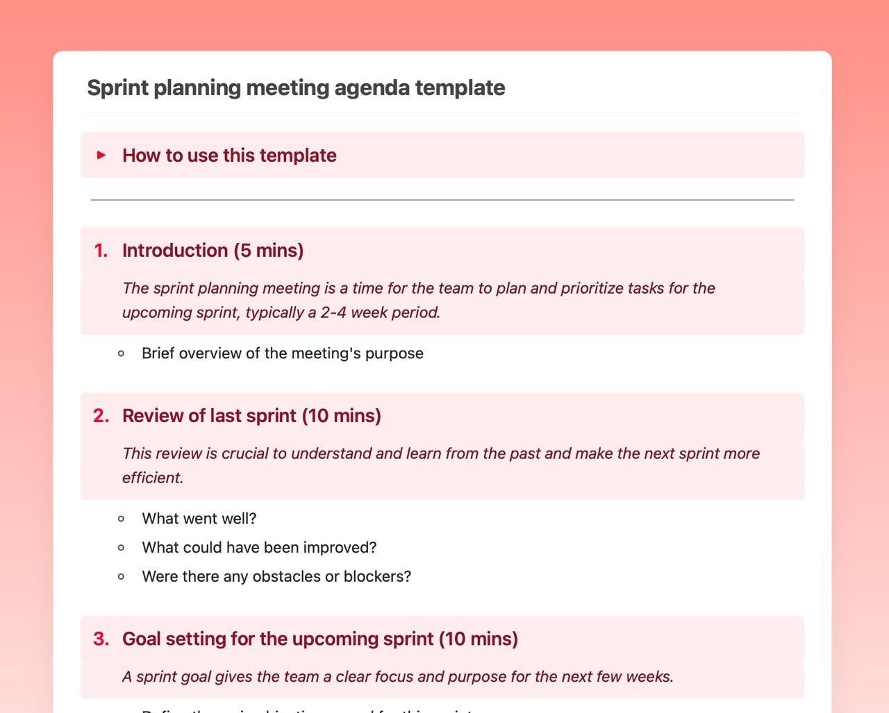 Craft Free Template: Sprint planning meeting agenda