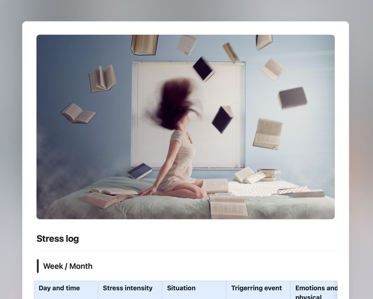 Craft Free Template: Stress log