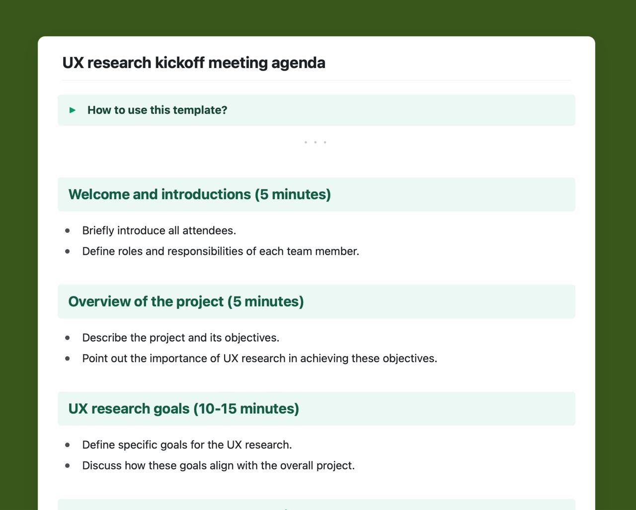 Craft Free Template: UX research kickoff meeting agenda