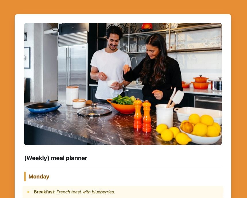 Craft Free Template: (Weekly) meal planner