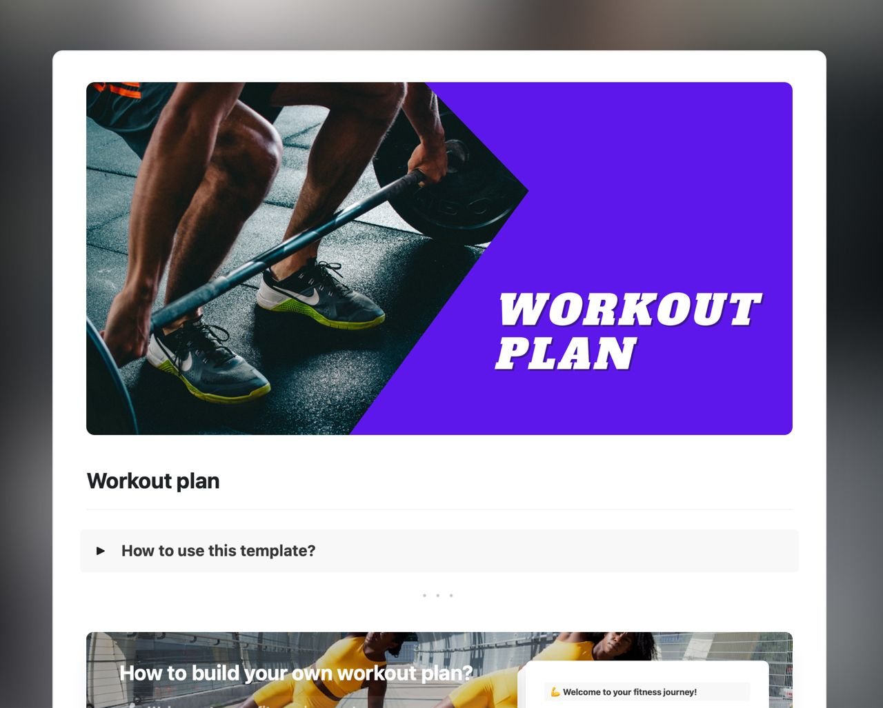 Craft Free Template: Workout plan