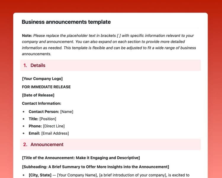 Business announcements template in craft