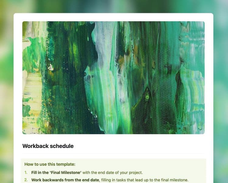 Workback schedule template in Craft showing instructions.