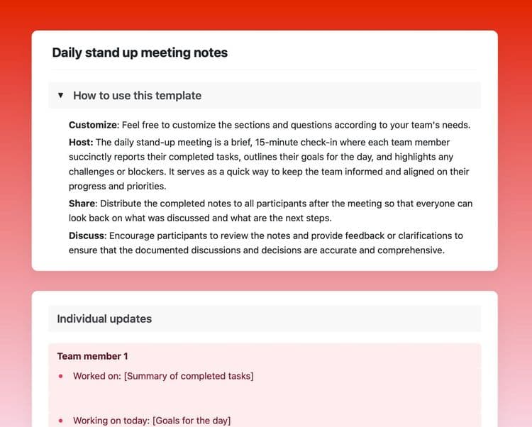 Daily Stand Up Meeting Notes Free Craft Template