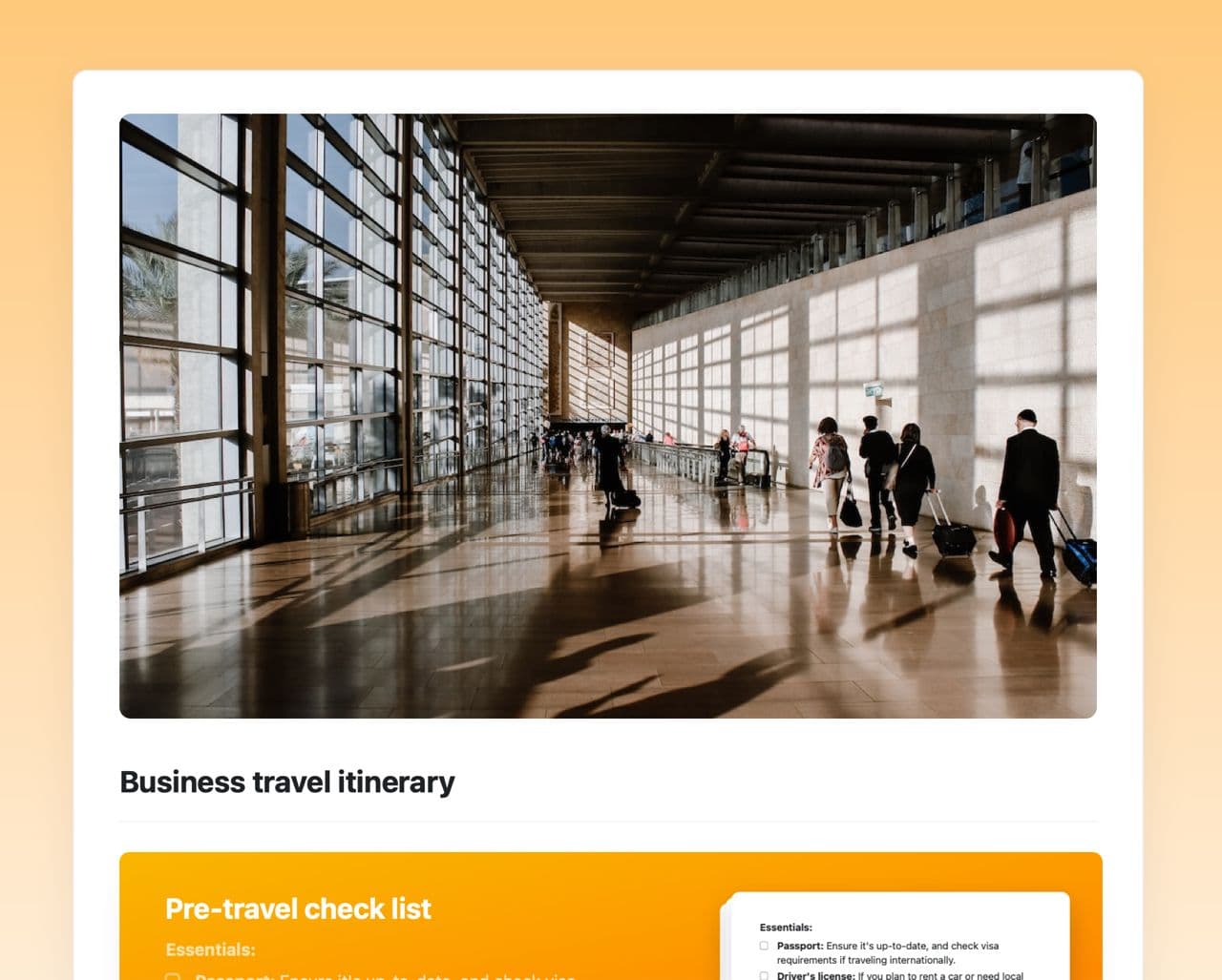 Craft Free Template: Business travel itinerary
