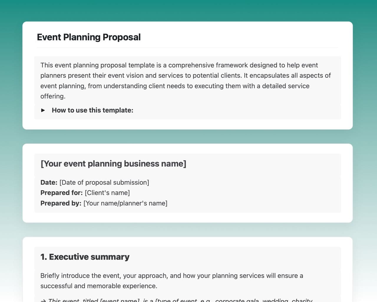 Craft Free Template: Event planning proposal