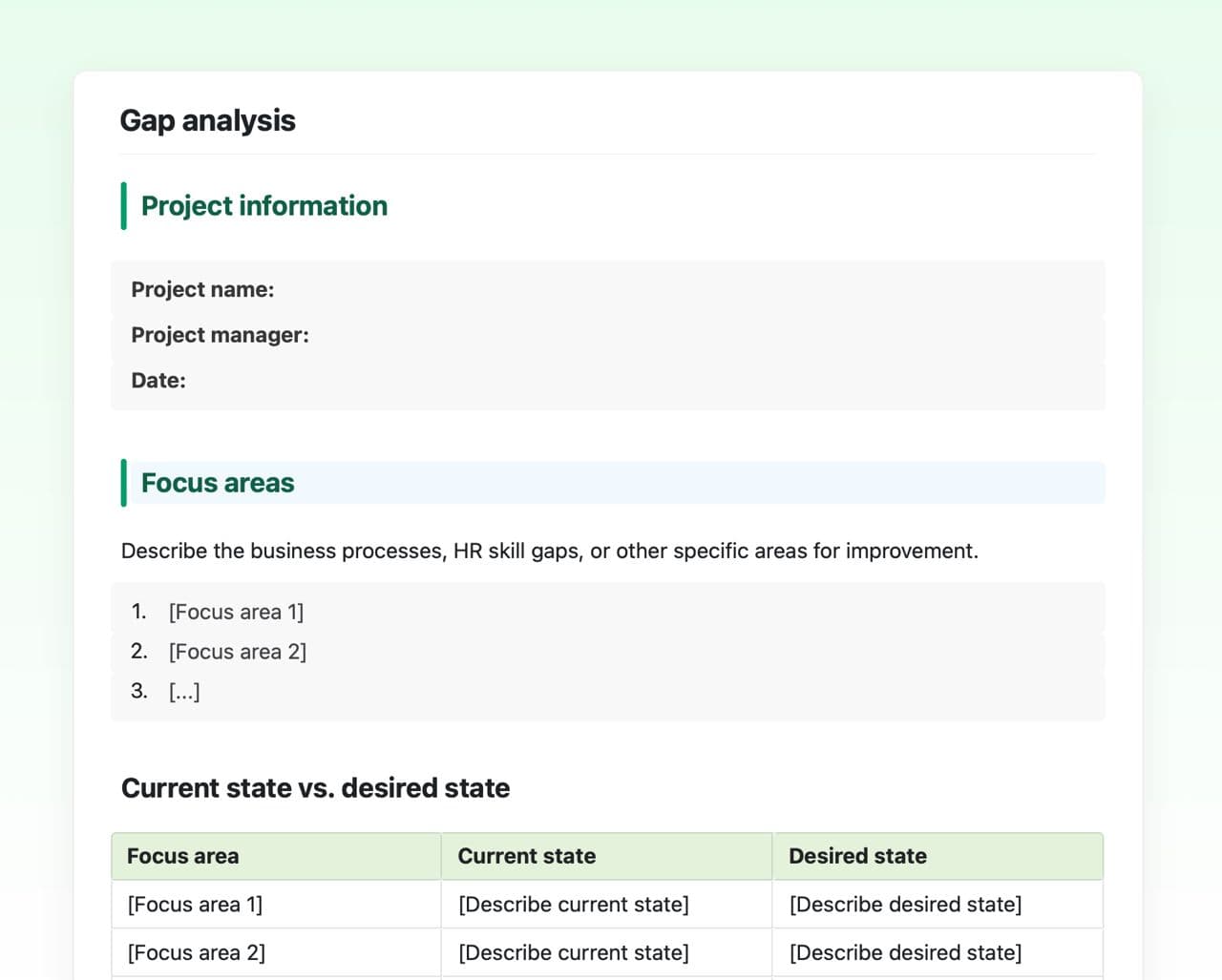 Craft Free Template: Gap analysis