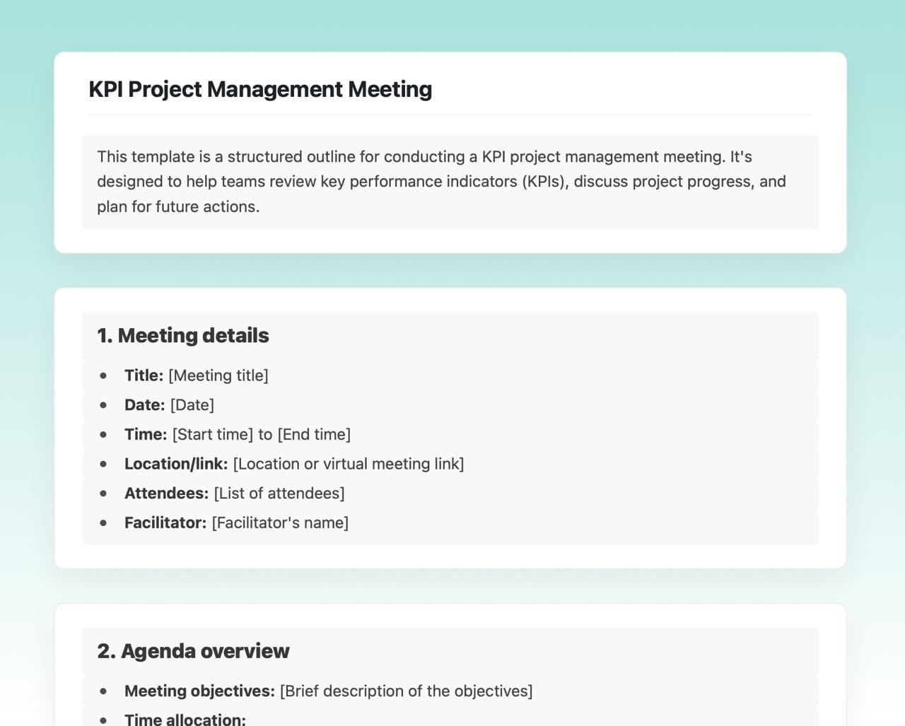 Craft Free Template: KPI project management meeting