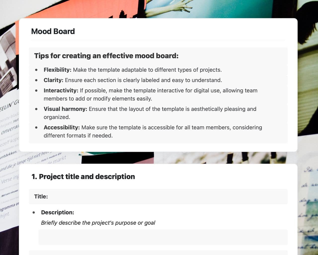Craft Free Template: Mood board