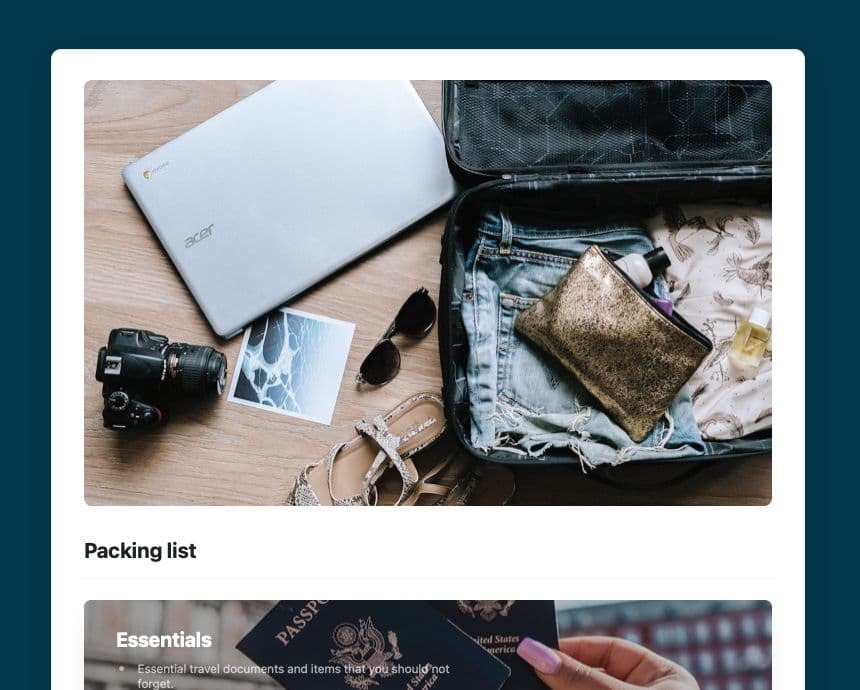Craft Free Template: Packing list