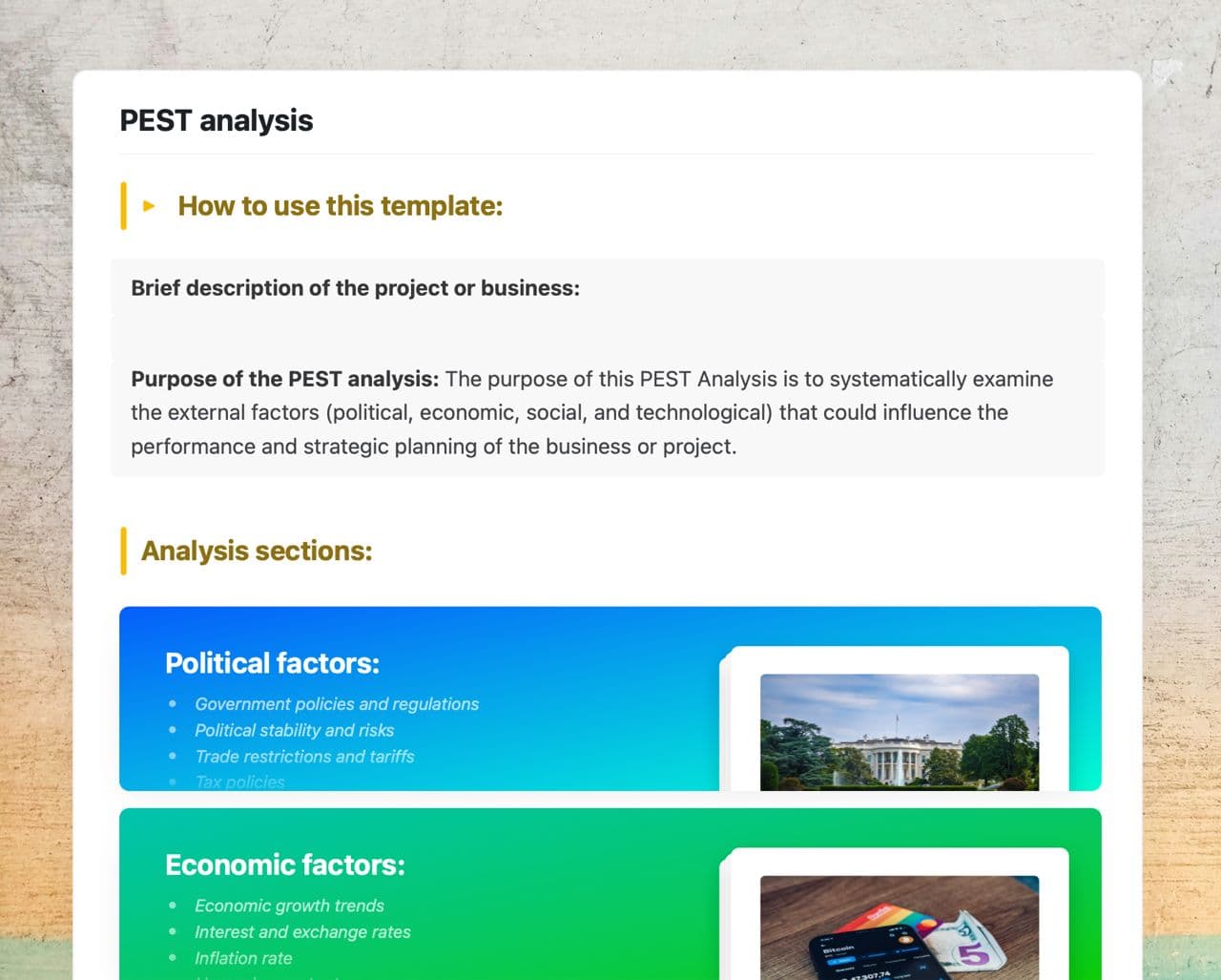 Craft Free Template: PEST analysis