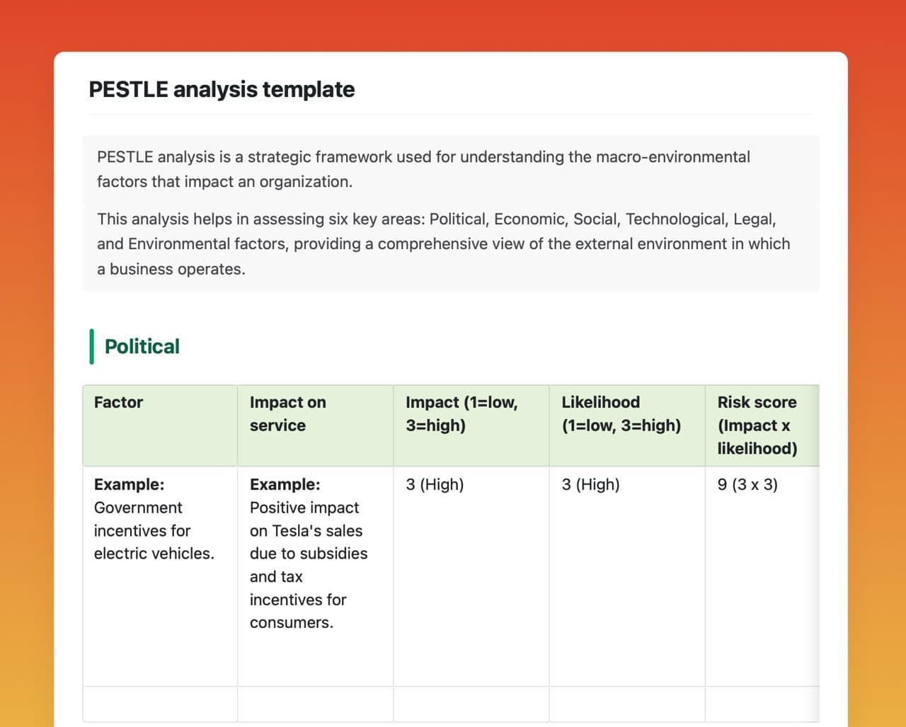 Craft Free Template: PESTLE analysis
